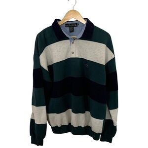 Knights of Round Table Vtg Mens XL Striped Long Sleeve Polo Shirt Green Navy